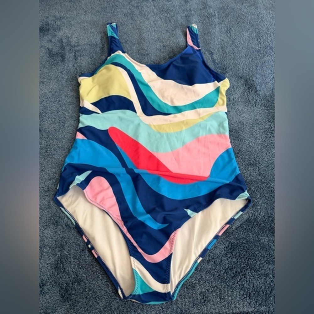 Women’s One-Piece Swimsuit – Multicolor Wave Print, L NWOT